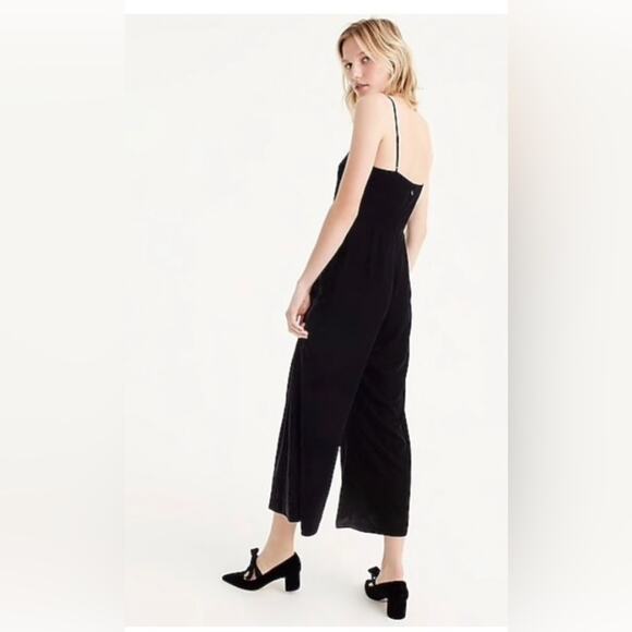 NWT J. Crew | Cropped Black Wide Leg Velvet Jumpsuit Size 0 - Picture 3 of 5